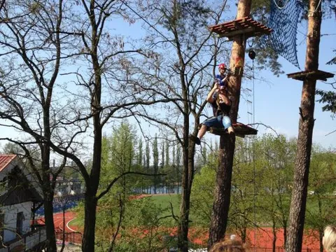 Uczestnicy na trasie linowej w parku linowym ALFA (zdjęcie archiwalne)